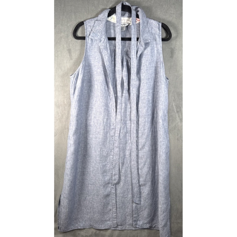 Tommy Bahama Linen Button Dress Size Large Light Blue Sleeveless w/‎ Tie Pockets - Picture 3 of 7